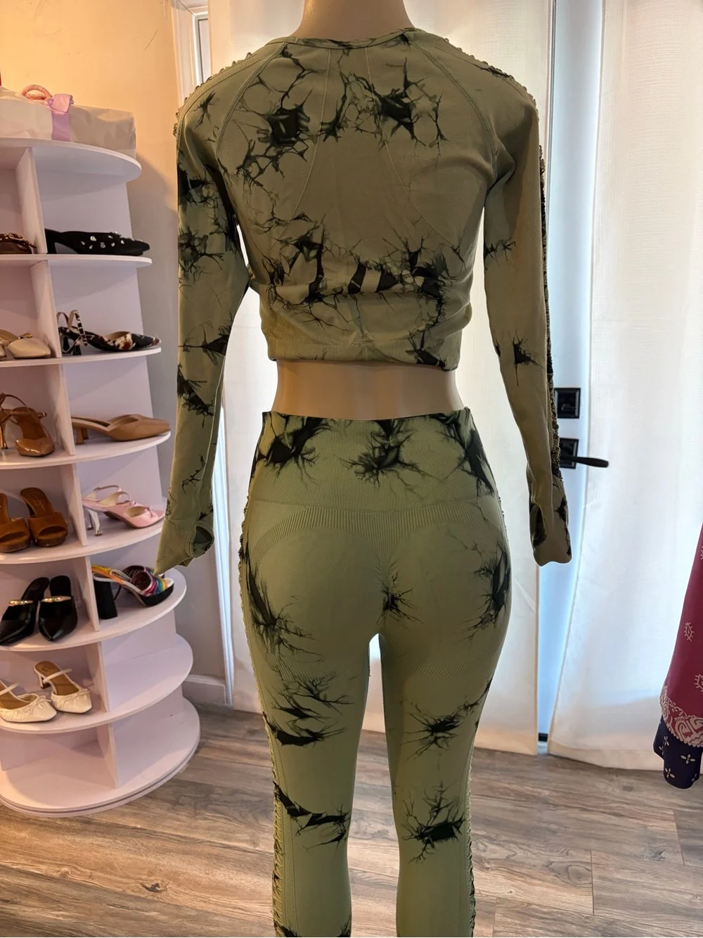 Tie-Dye Olive Green Leggings & Crop Top Set